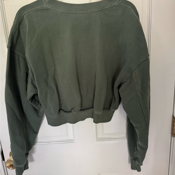 Aerie Olive V-Neck Cropped Sweatshirt - Picture 2 of 5